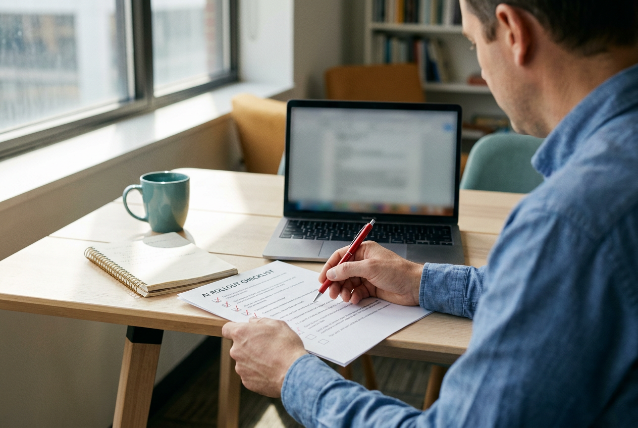 AI Pilot to Production Checklist illustrated for a business audience